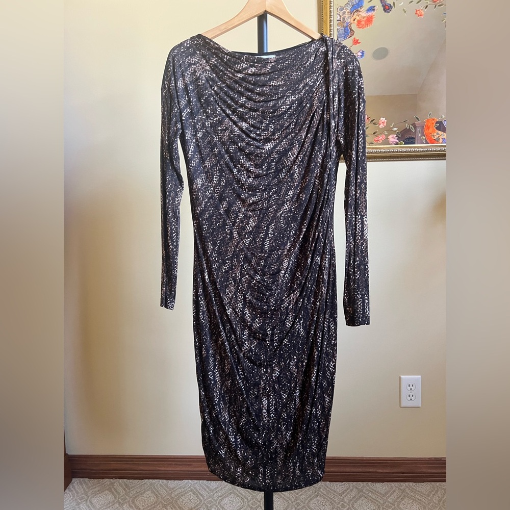 MaxMara Dress Snakeskin Tessuto Italian Jersey Brown Tan Size 14 (44) - Picture 5 of 17